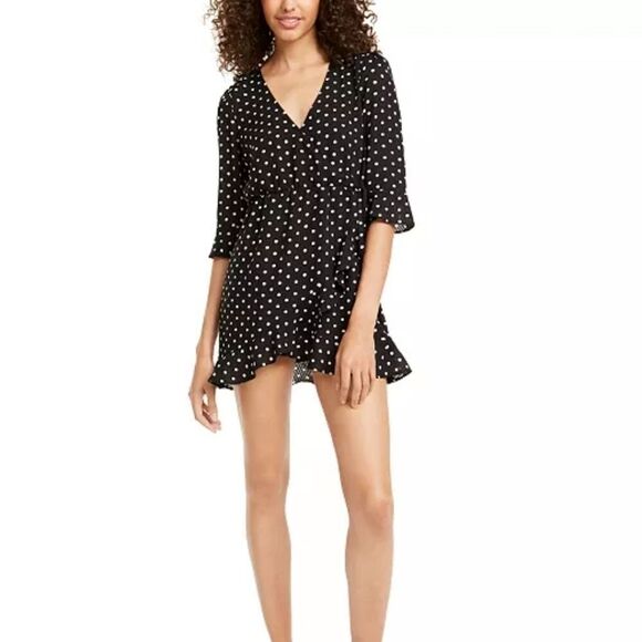 Q&A Dot-Print Surplice Faux-Wrap Dress - Picture 1 of 13
